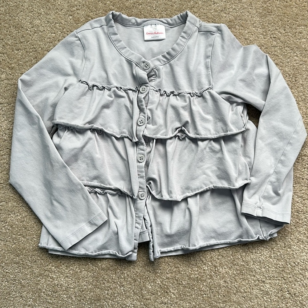 Hanna Andersson Light Gray Girls Button Up with Ruffles Size 130/8